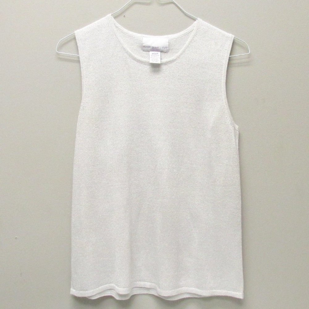 Susan Graver White Sparkly Sleeveless Sweater Tank